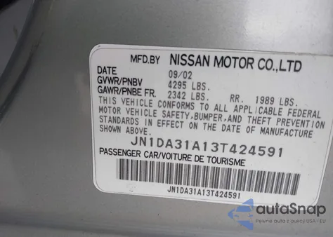 2003 Nissan Maxima Gle из США, поврежденный, VIN JN1DA31A13T424591